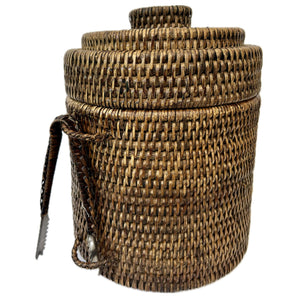 Rattan Ice Bucket with Tongs