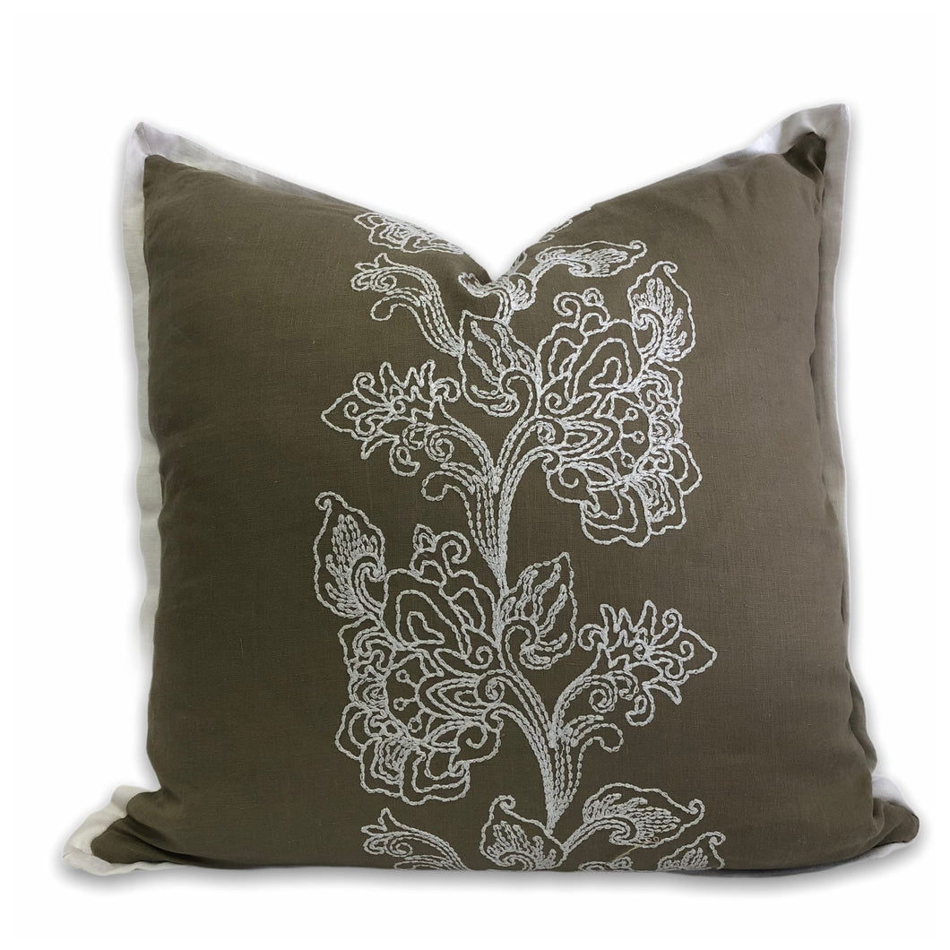 Hand Embroidered Natural Linen Scatter Cushion Cover