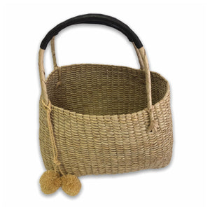 Beach Basket with Natural Raffia Pom-Poms