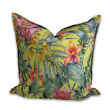 Load image into Gallery viewer, Tropical Floral on Yellow Scatter Cushion Cover
