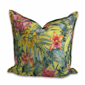 Tropical Floral on Yellow Scatter Cushion Cover
