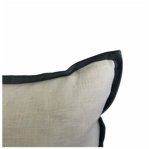 White Linen with Blue Velvet Border Scatter Cushion Cover