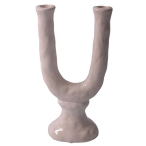 Double Candle Holder - White