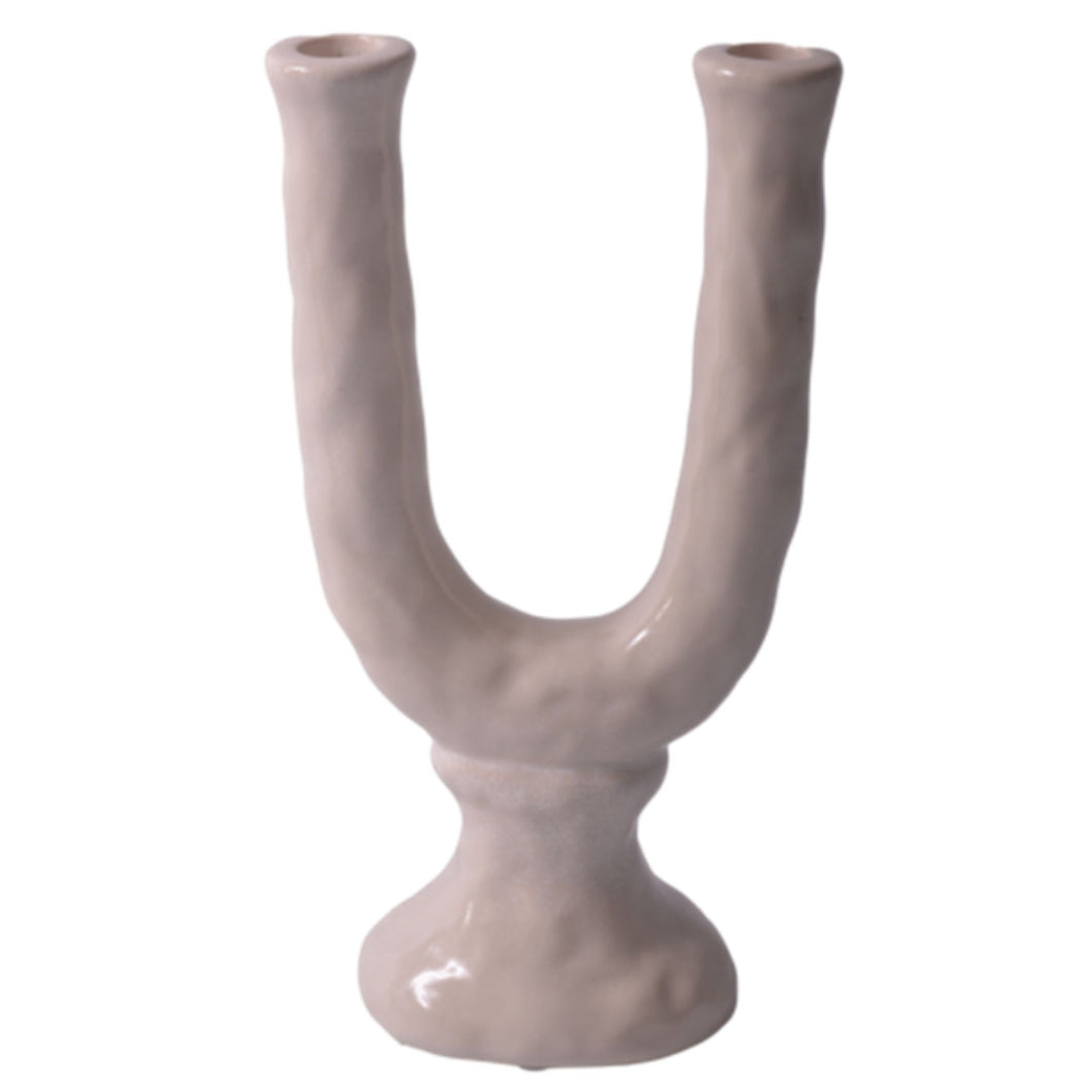 Double Candle Holder - White