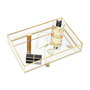 Rectangular Gold Metal and Glass Tray