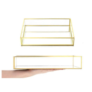 Rectangular Gold Metal and Glass Tray