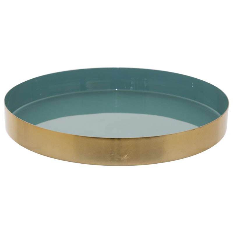 Satin Brass Gold/Teal Tray 30cm