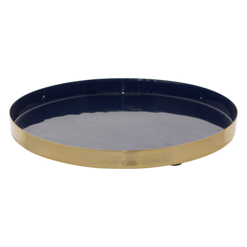 Satin Brass Gold/Navy Tray 26cm