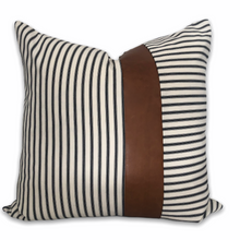Load image into Gallery viewer, Ticking with Leather Stripe Scatter Cushion Cover
