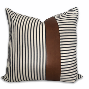 Ticking with Leather Stripe Scatter Cushion Cover