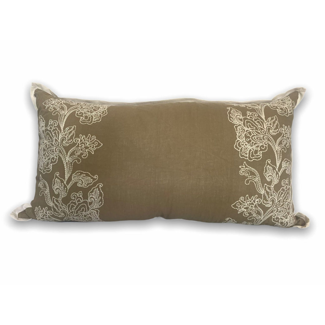 Large Rectangular Hand Embroidered Natural Linen Scatter Cushion Cover