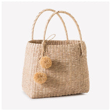 Load image into Gallery viewer, Beach Basket with Natural Raffia Pom-Poms
